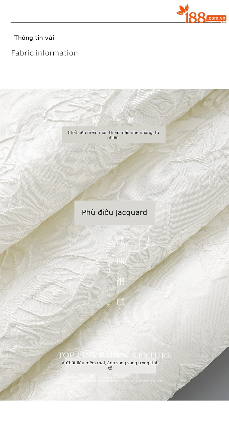 Váy liền tay phồng cổ vuông jacquard nổi họa tiết ngọc trai phong cách tiểu thư — Màu be chi tiết 3