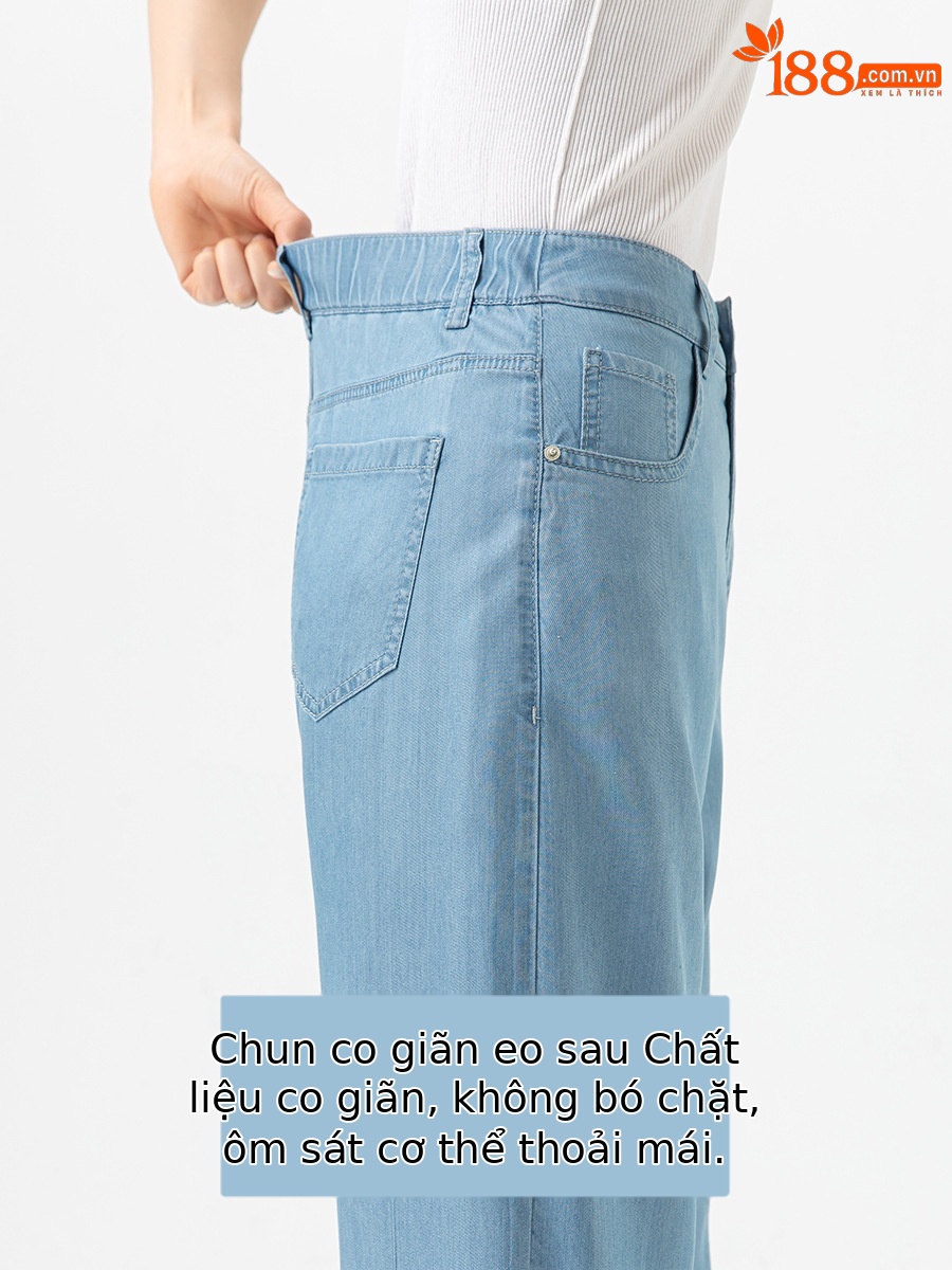 Quần jean ống rộng cạp cao vải Tencel mỏng mùa hè — Màu xanh lam