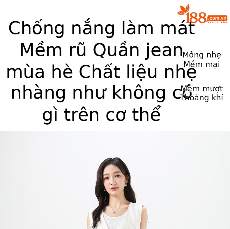 Quần jean ống rộng cạp cao vải Tencel mỏng mùa hè — Màu xanh lam chi tiết 1
