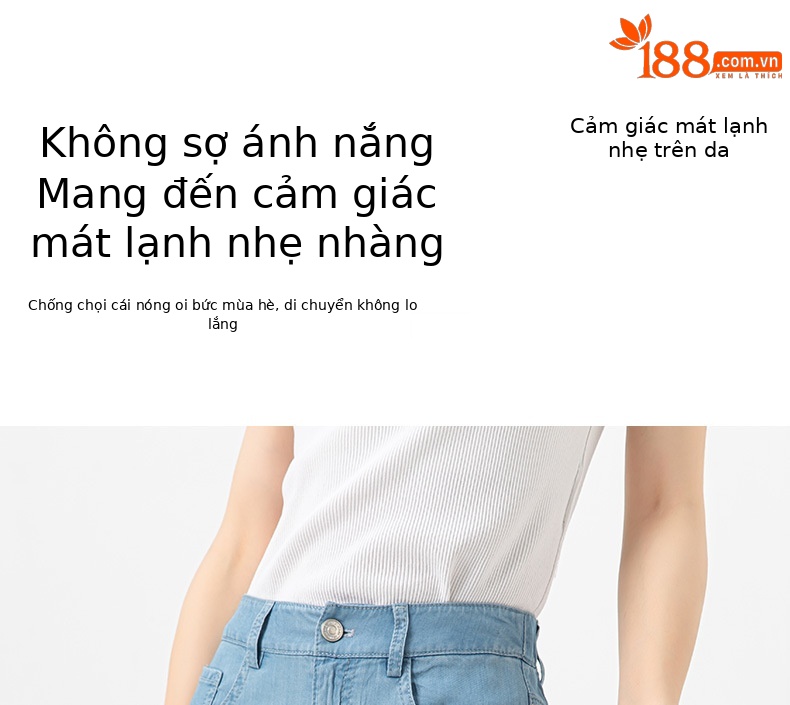 Quần jean ống rộng cạp cao vải Tencel mỏng mùa hè — Màu xanh lam chi tiết 3