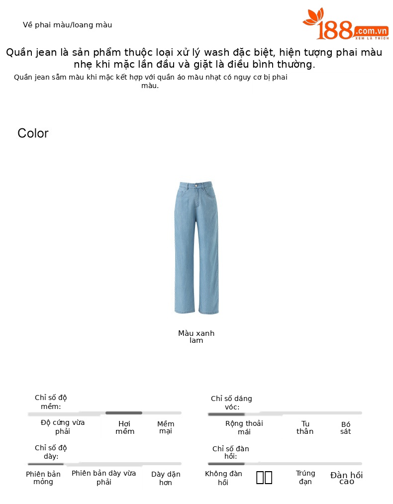 Quần jean ống rộng cạp cao vải Tencel mỏng mùa hè — Màu xanh lam chi tiết 5