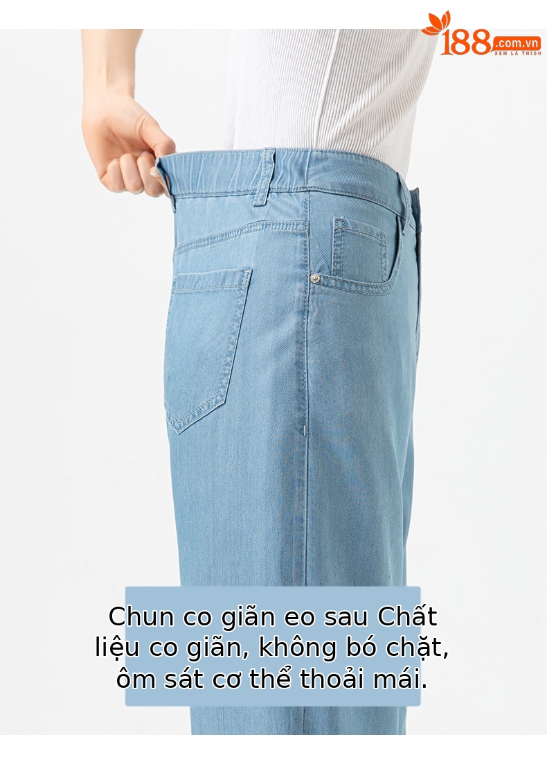 Quần jean ống rộng cạp cao vải Tencel mỏng mùa hè — Màu xanh lam chi tiết 14