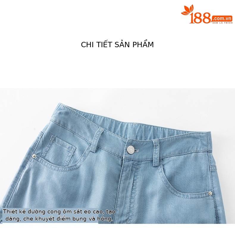 Quần jean ống rộng cạp cao vải Tencel mỏng mùa hè — Màu xanh lam chi tiết 16