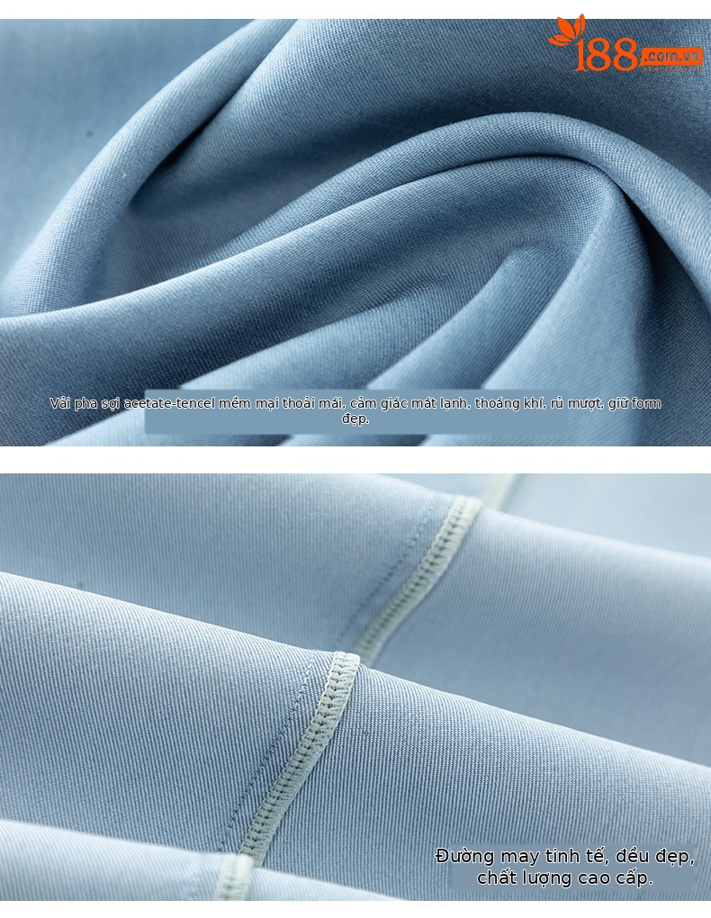 Quần jean ống rộng cạp cao vải Tencel mỏng mùa hè — Màu xanh lam chi tiết 19