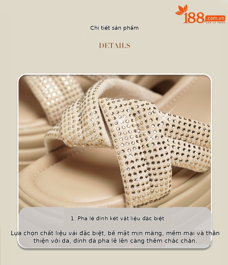 Sandal nữ đế dày đính đá phong cách La Mã, đế mềm tăng chiều cao — Màu đen chi tiết 14