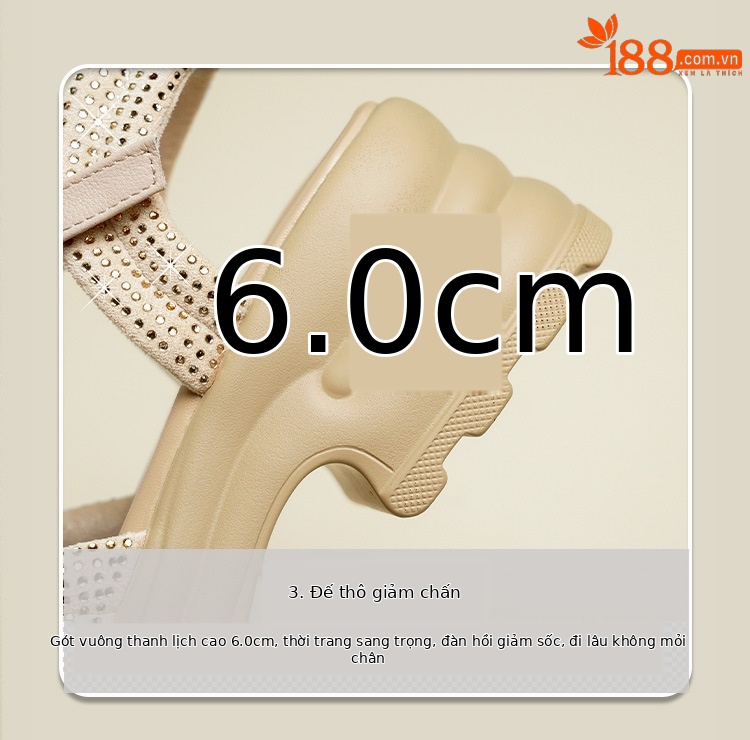 Sandal nữ đế dày đính đá phong cách La Mã, đế mềm tăng chiều cao — Màu đen chi tiết 16
