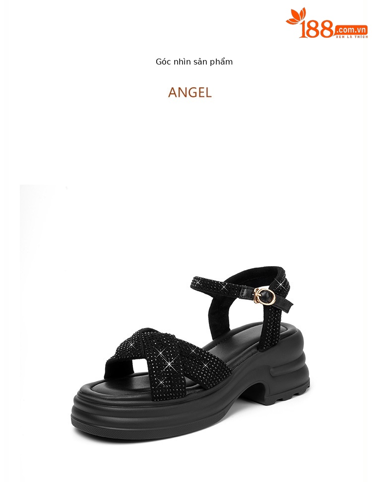 Sandal nữ đế dày đính đá phong cách La Mã, đế mềm tăng chiều cao — Màu đen chi tiết 24