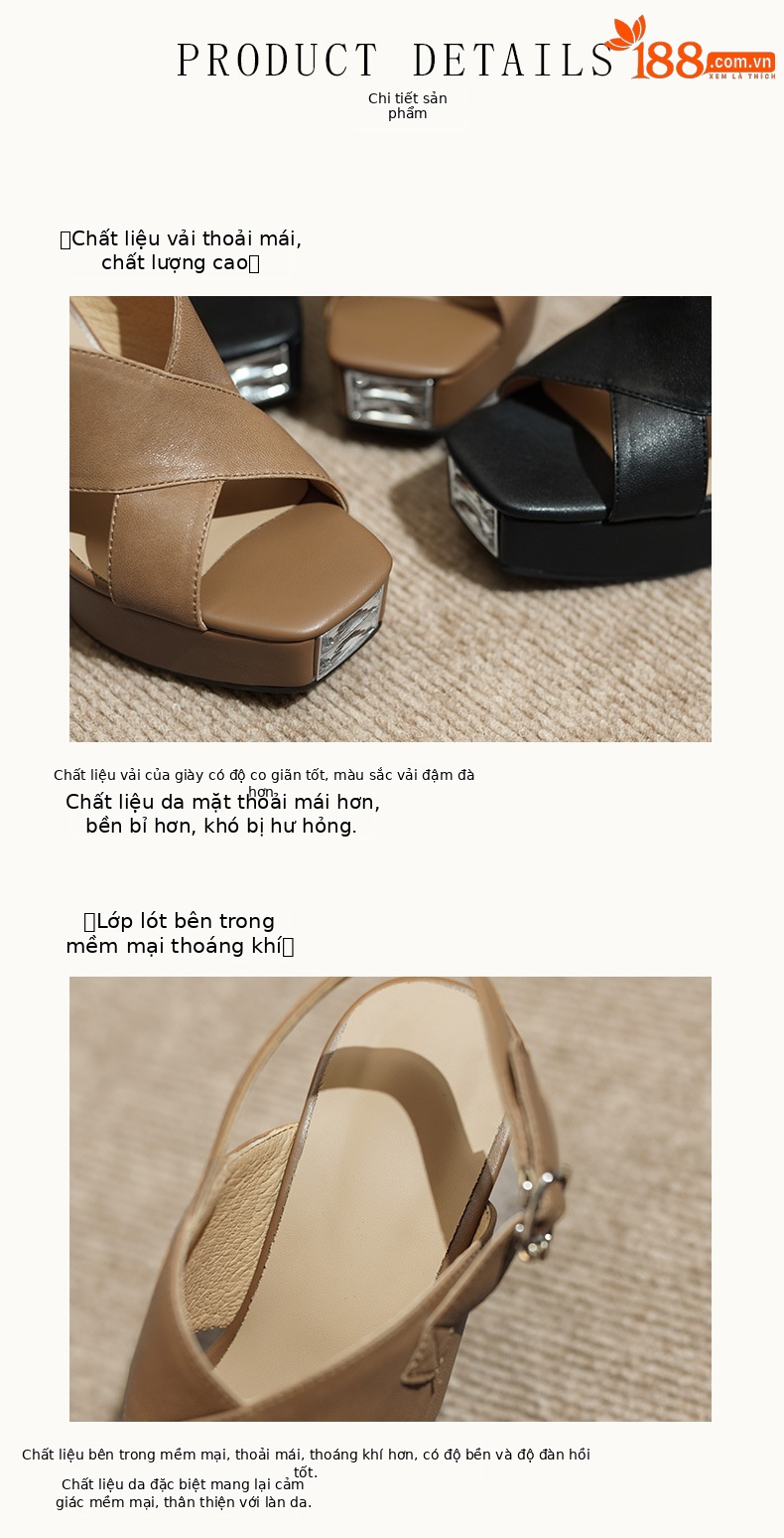 Sandal cao gót nữ phong cách Pháp đế nêm dày mũi hở, da thật, gót 11 cm — đen chi tiết 7