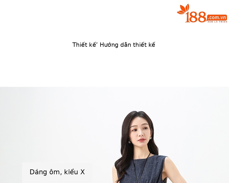 Váy liền denim không tay dáng dài thắt eo cổ điển — Xanh denim chi tiết 8