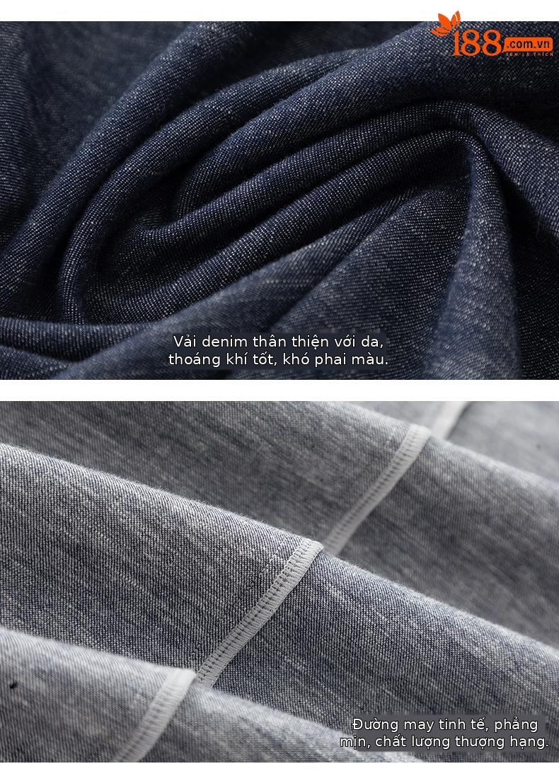 Váy liền denim không tay dáng dài thắt eo cổ điển — Xanh denim chi tiết 17