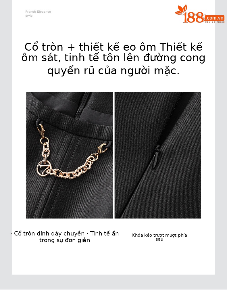 Váy cổ tròn tay ngắn suông midi thanh lịch đi làm — Màu đen chi tiết 5