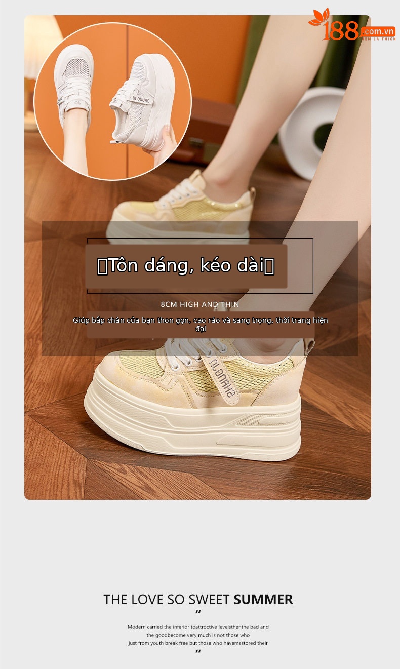 Sandal cao gót nữ hở mũi quai ngang đế xuồng gót 8 cm — Trắng, Vàng chi tiết 9