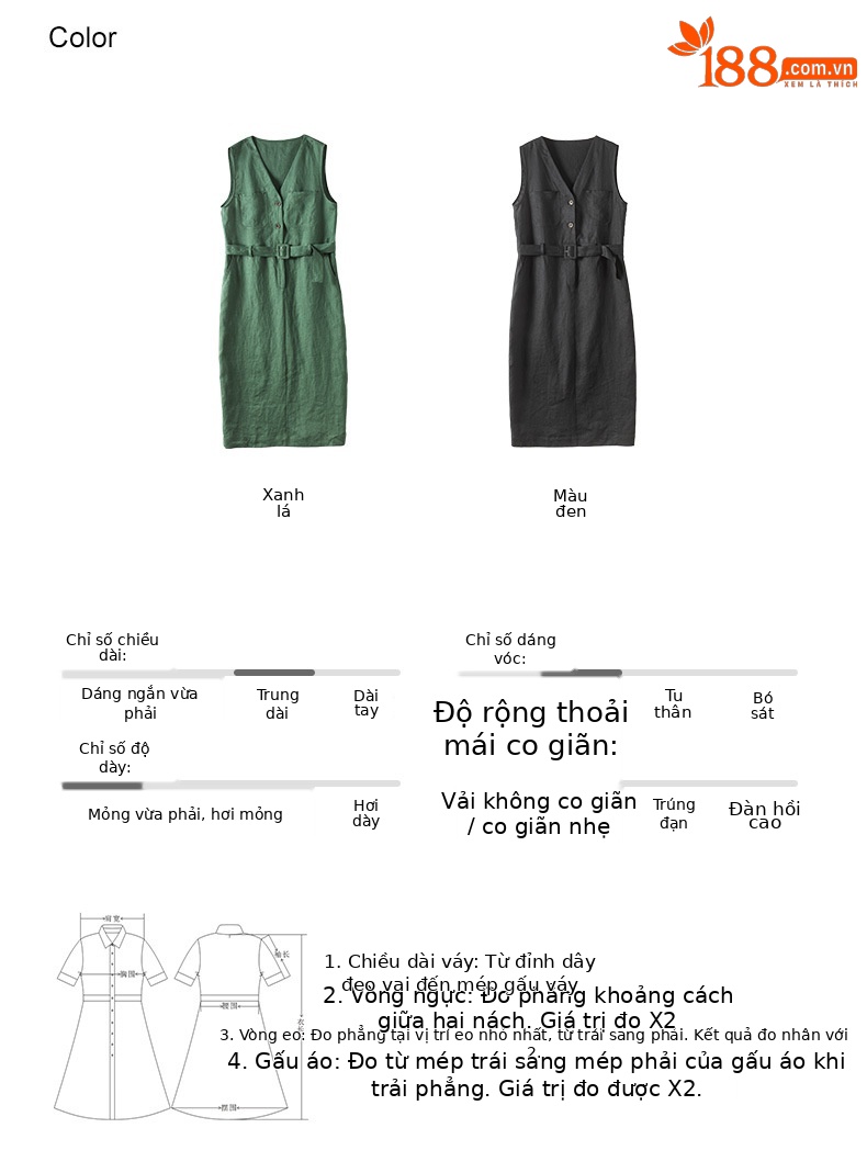 Đầm maxi nữ thắt eo cổ chữ V vải lanh kiểu Pháp — Màu đen chi tiết 5