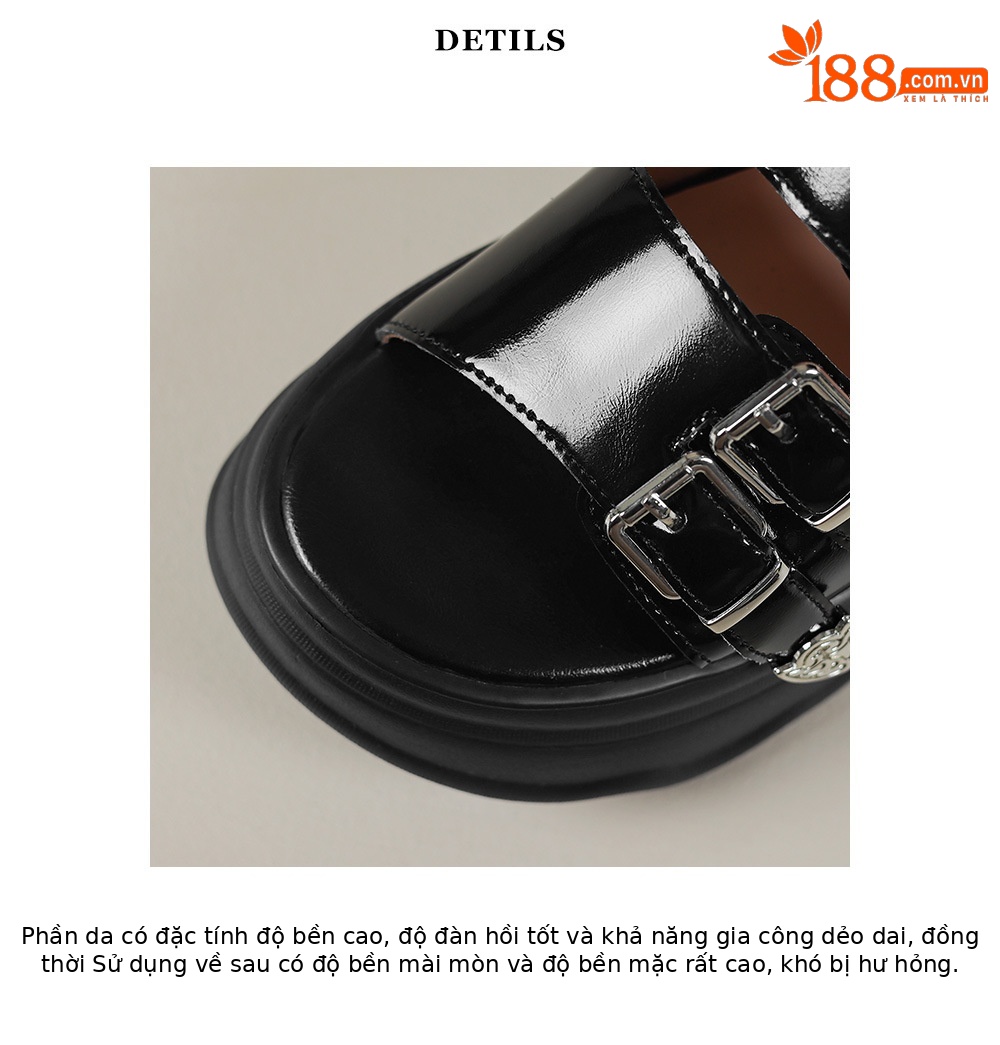 Dép lê nữ đế dày khóa thắt lưng thiết kế cảm giác, dáng suông tăng chiều cao, đi ngoài mùa hè — Màu đen, Màu trắng be chi tiết 16