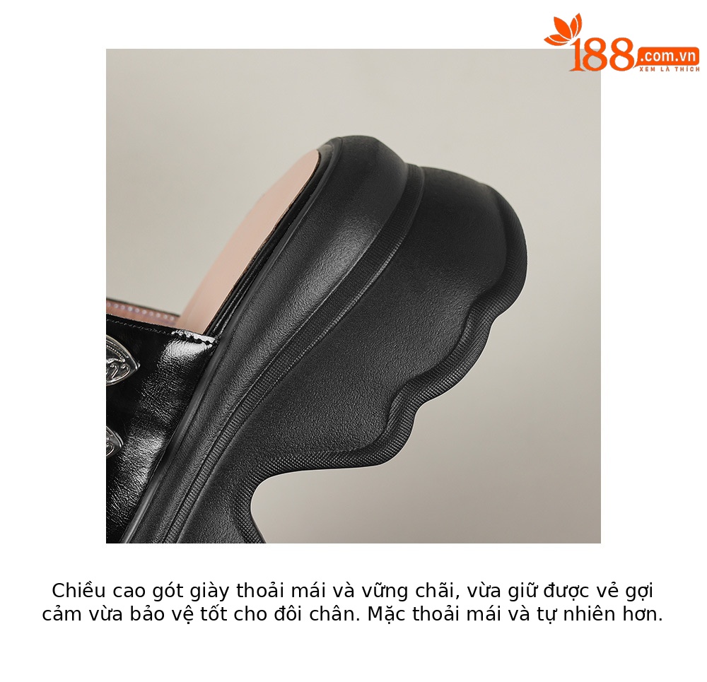 Dép lê nữ đế dày khóa thắt lưng thiết kế cảm giác, dáng suông tăng chiều cao, đi ngoài mùa hè — Màu đen, Màu trắng be chi tiết 18