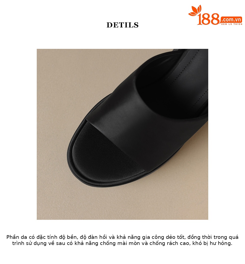 Sandal cao gót nữ hở mũi phong cách Anh đế xốp dày — Màu đen chi tiết 16