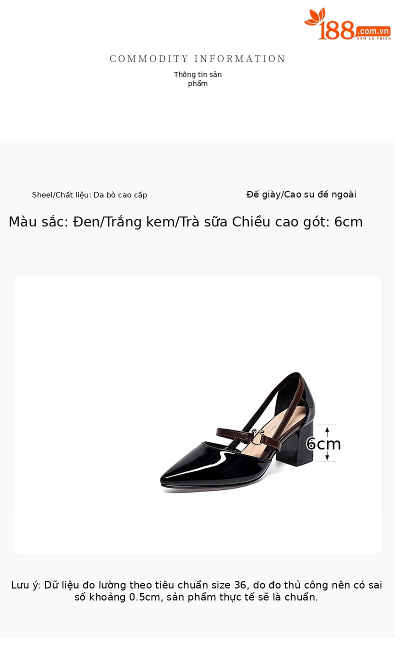Sandal nữ cao gót đế thô mũi kín quai ngang da thật — Màu trà sữa chi tiết 1