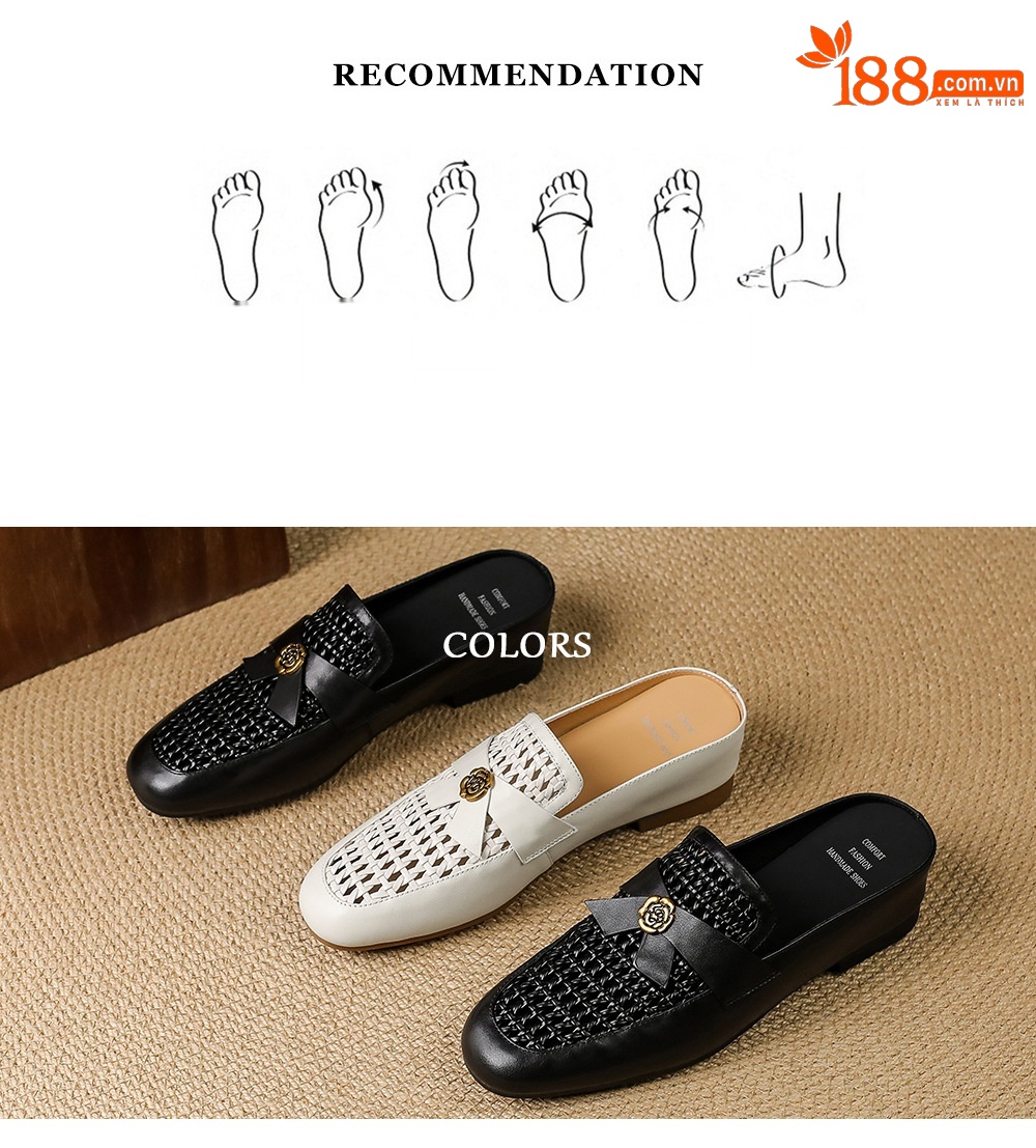 Dép sandal nữ bít mũi đế bằng họa tiết hoa sơn trà phong cách Anh — đen chi tiết 5