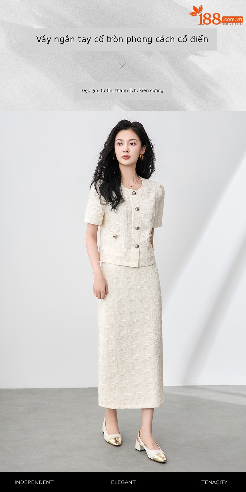 Set áo ngắn tay phong cách hương thơm nhỏ kết hợp chân váy ôm hông nữ mùa hè — mơ chi tiết 1