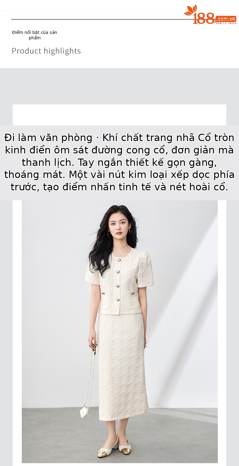 Set áo ngắn tay phong cách hương thơm nhỏ kết hợp chân váy ôm hông nữ mùa hè — mơ chi tiết 4