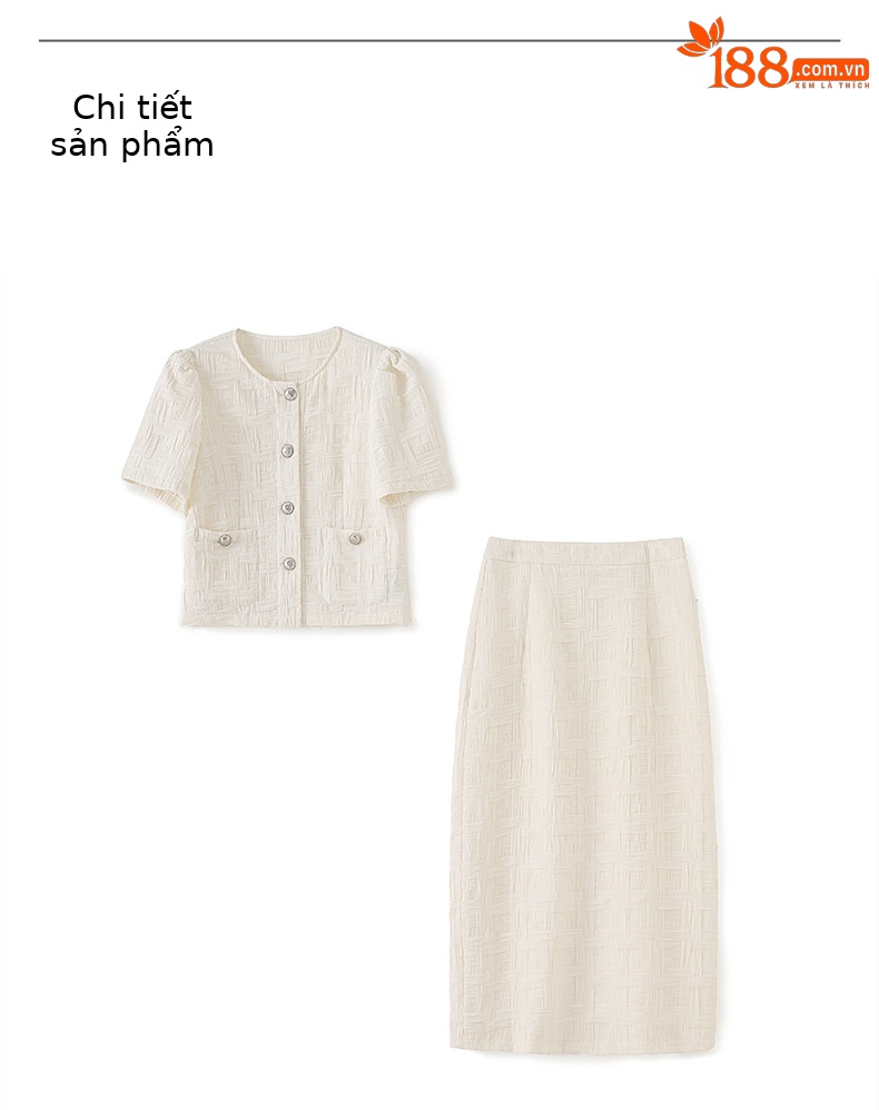 Set áo ngắn tay phong cách hương thơm nhỏ kết hợp chân váy ôm hông nữ mùa hè — mơ chi tiết 10
