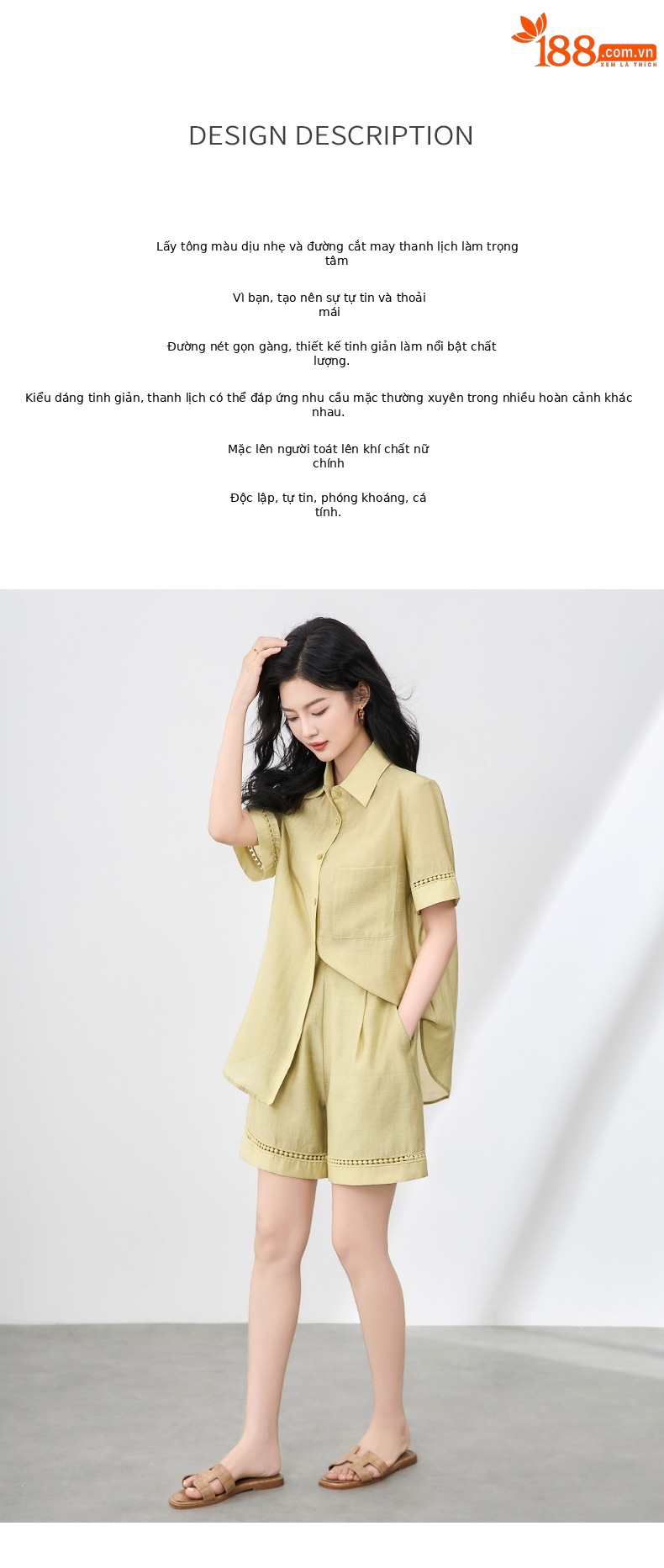Áo sơ mi khoác pha vải lanh Tencel tay dài + quần short rộng thùng thình bộ hai mảnh mùa hè — Màu trắng chi tiết 2