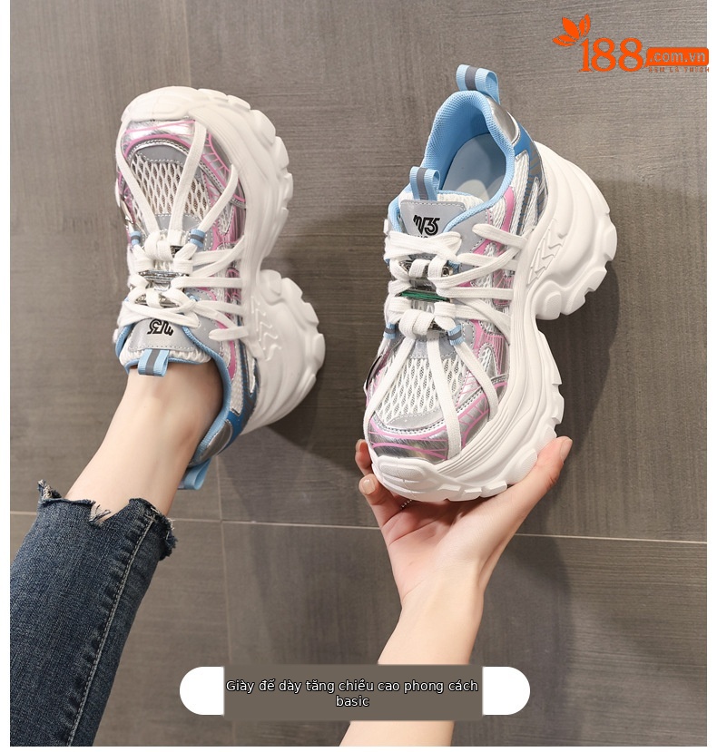 Giày sneaker nữ đế dày lưới thoáng khí phong cách bánh xốp — Màu hồng xanh lam chi tiết 1