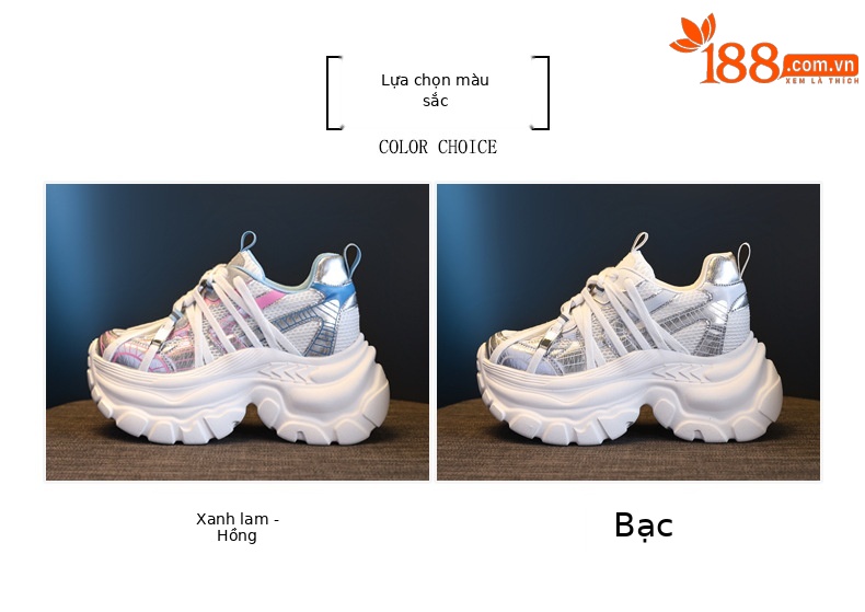 Giày sneaker nữ đế dày lưới thoáng khí phong cách bánh xốp — Màu hồng xanh lam chi tiết 2