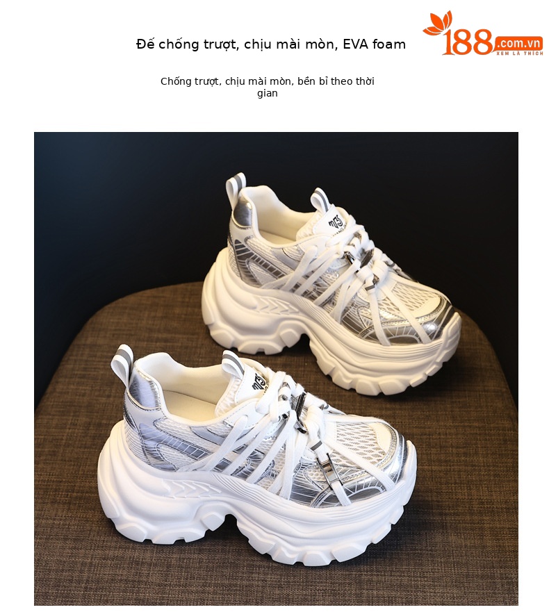 Giày sneaker nữ đế dày lưới thoáng khí phong cách bánh xốp — Màu hồng xanh lam chi tiết 10