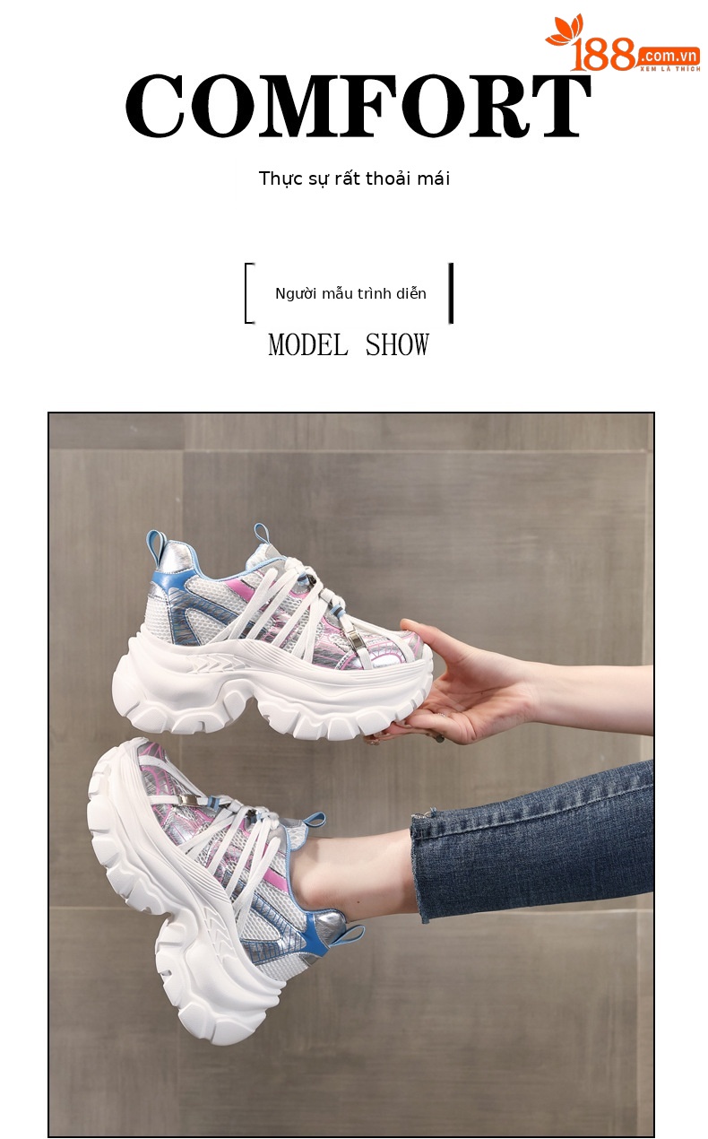 Giày sneaker nữ đế dày lưới thoáng khí phong cách bánh xốp — Màu hồng xanh lam chi tiết 11