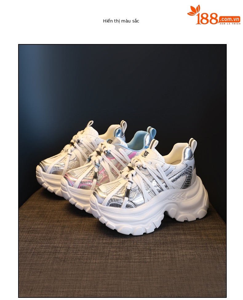 Giày sneaker nữ đế dày lưới thoáng khí phong cách bánh xốp — Màu hồng xanh lam chi tiết 18