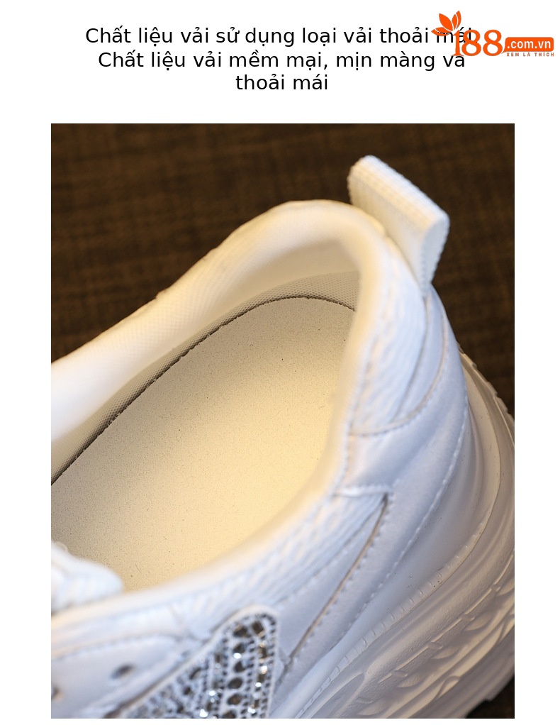 Giày sneaker chunky đế dày tăng chiều cao đính đá cho nữ — Màu trắng chi tiết 8