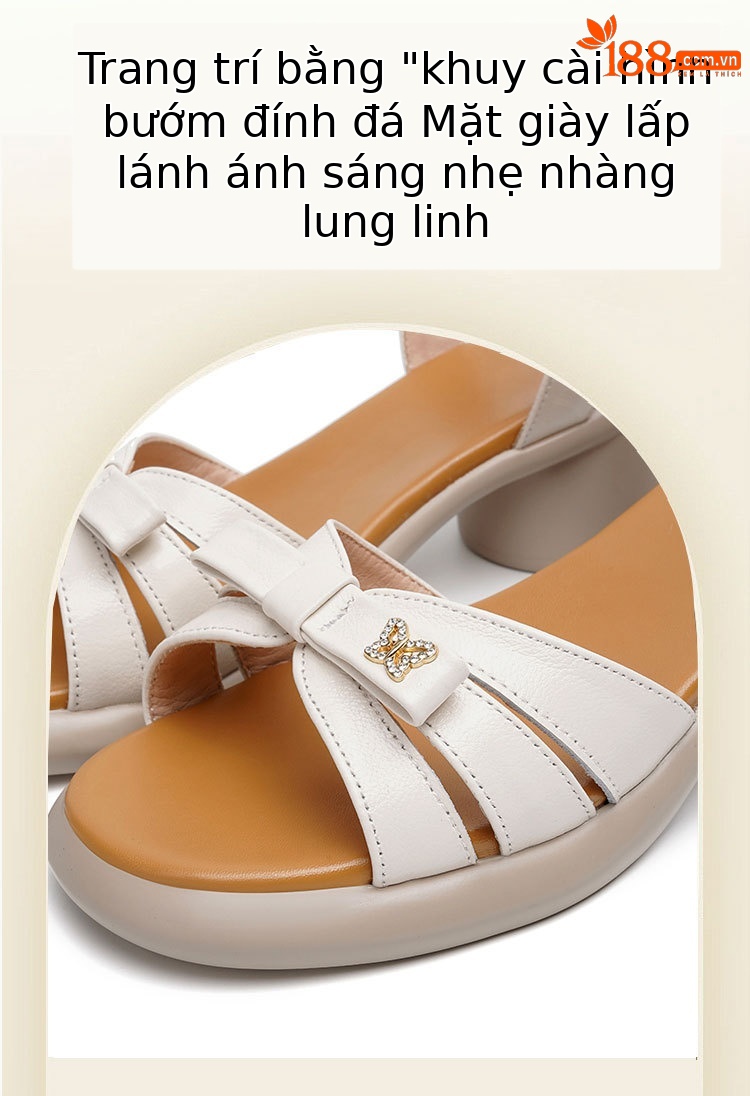 Sandal quai ngang đế dày da thật, giày nữ phối màu mùa hè, đế mềm gót thô — Màu đen chi tiết 4