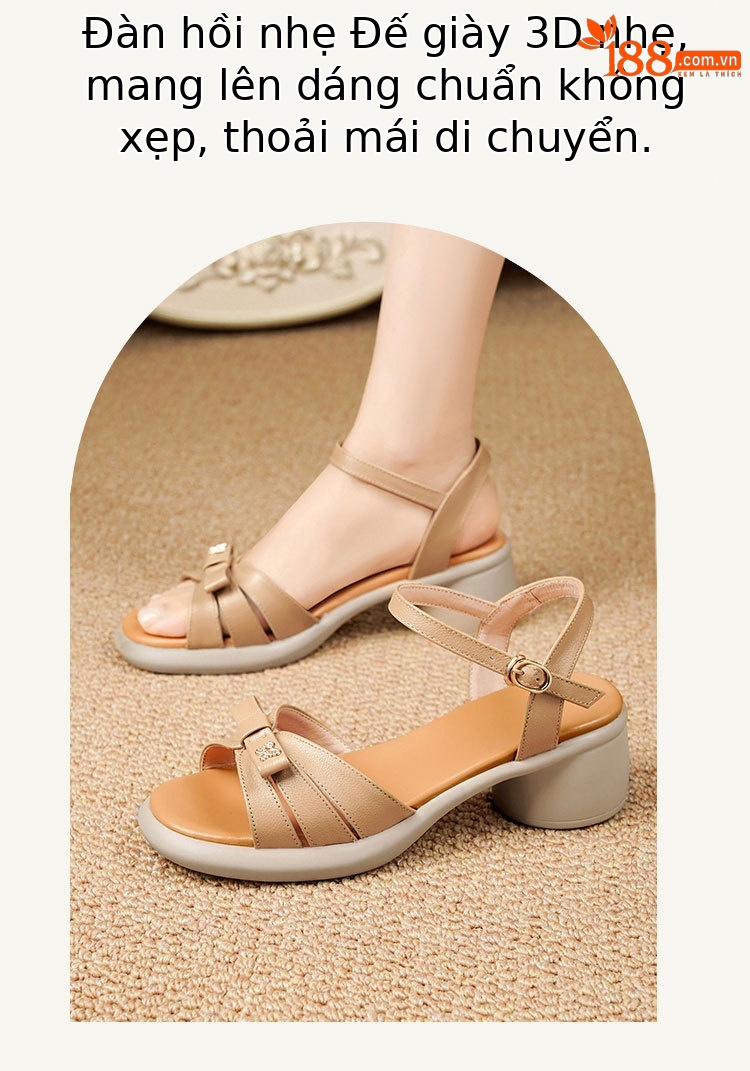 Sandal quai ngang đế dày da thật, giày nữ phối màu mùa hè, đế mềm gót thô — Màu đen chi tiết 21