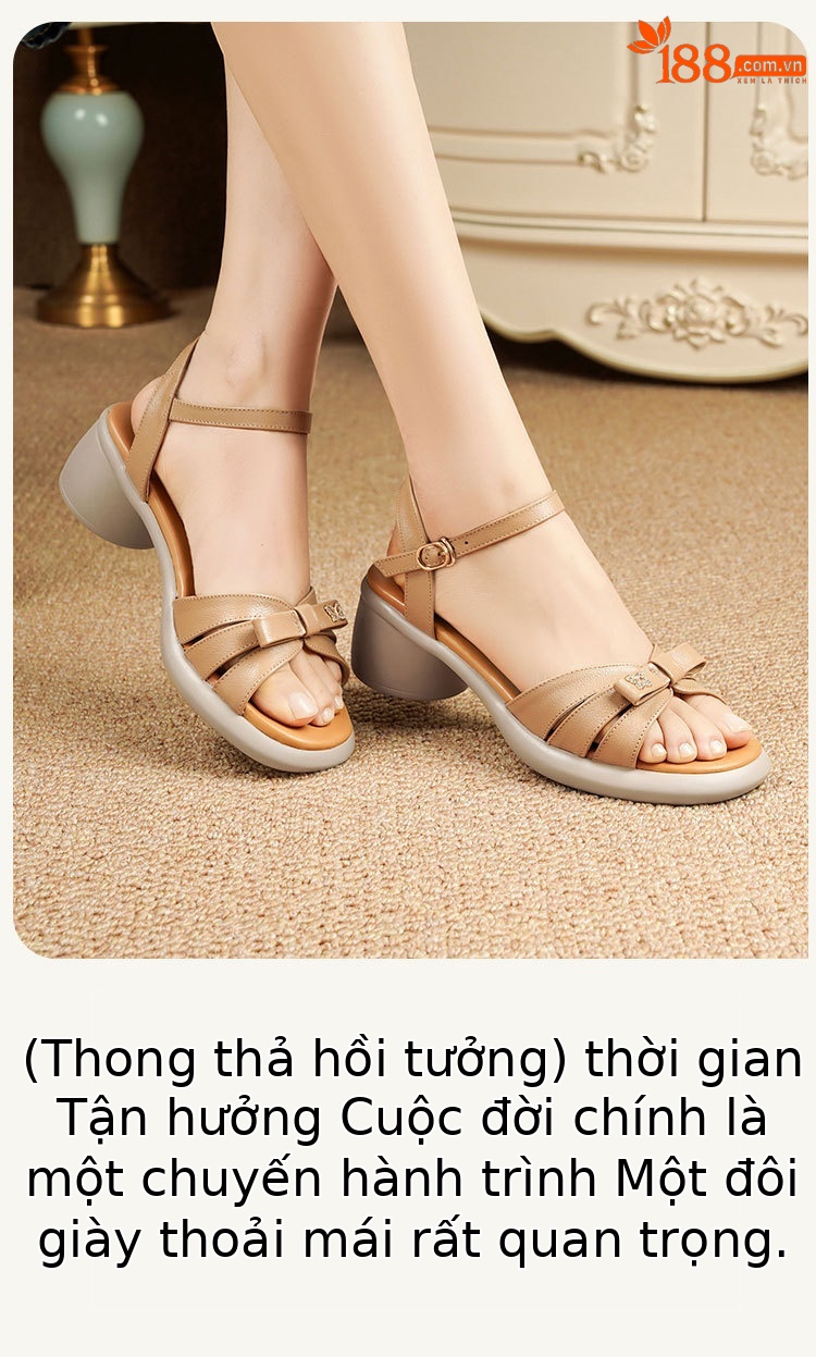Sandal quai ngang đế dày da thật, giày nữ phối màu mùa hè, đế mềm gót thô — Màu đen chi tiết 23