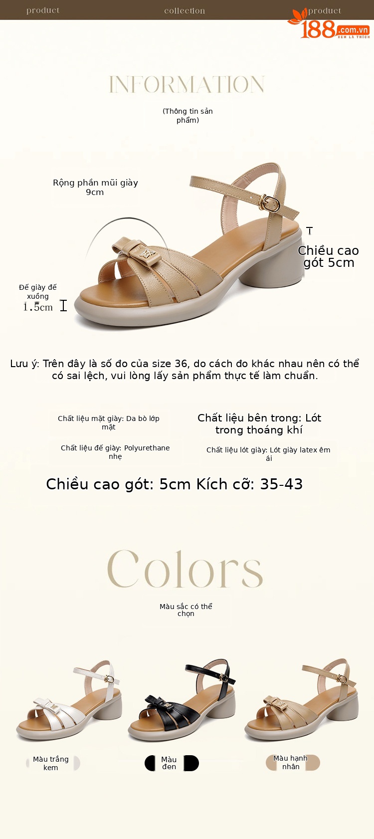 Sandal quai ngang đế dày da thật, giày nữ phối màu mùa hè, đế mềm gót thô — Màu đen chi tiết 6