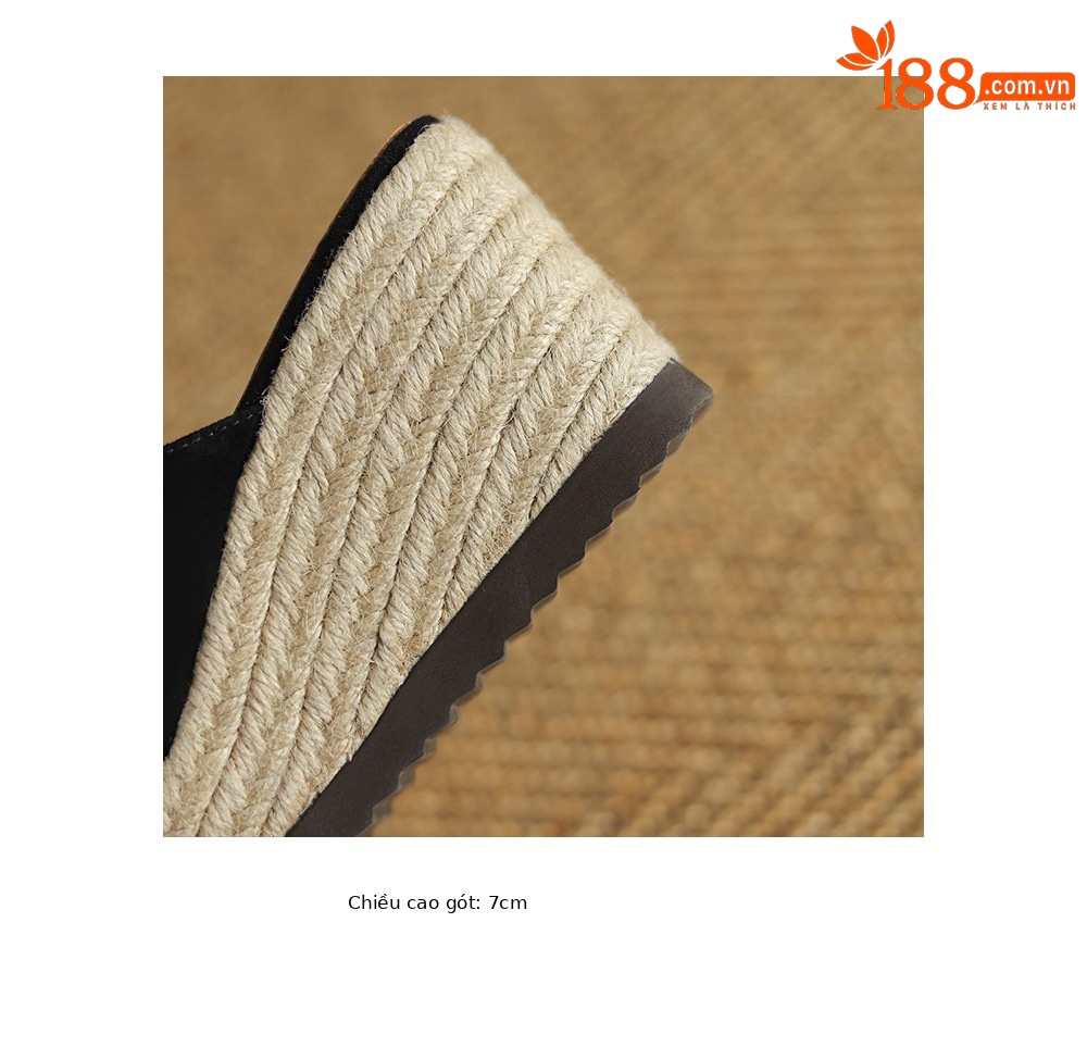 Dép sandal nữ quai ngang đế xuồng đan cói gót 7 cm — Màu đen chi tiết 25