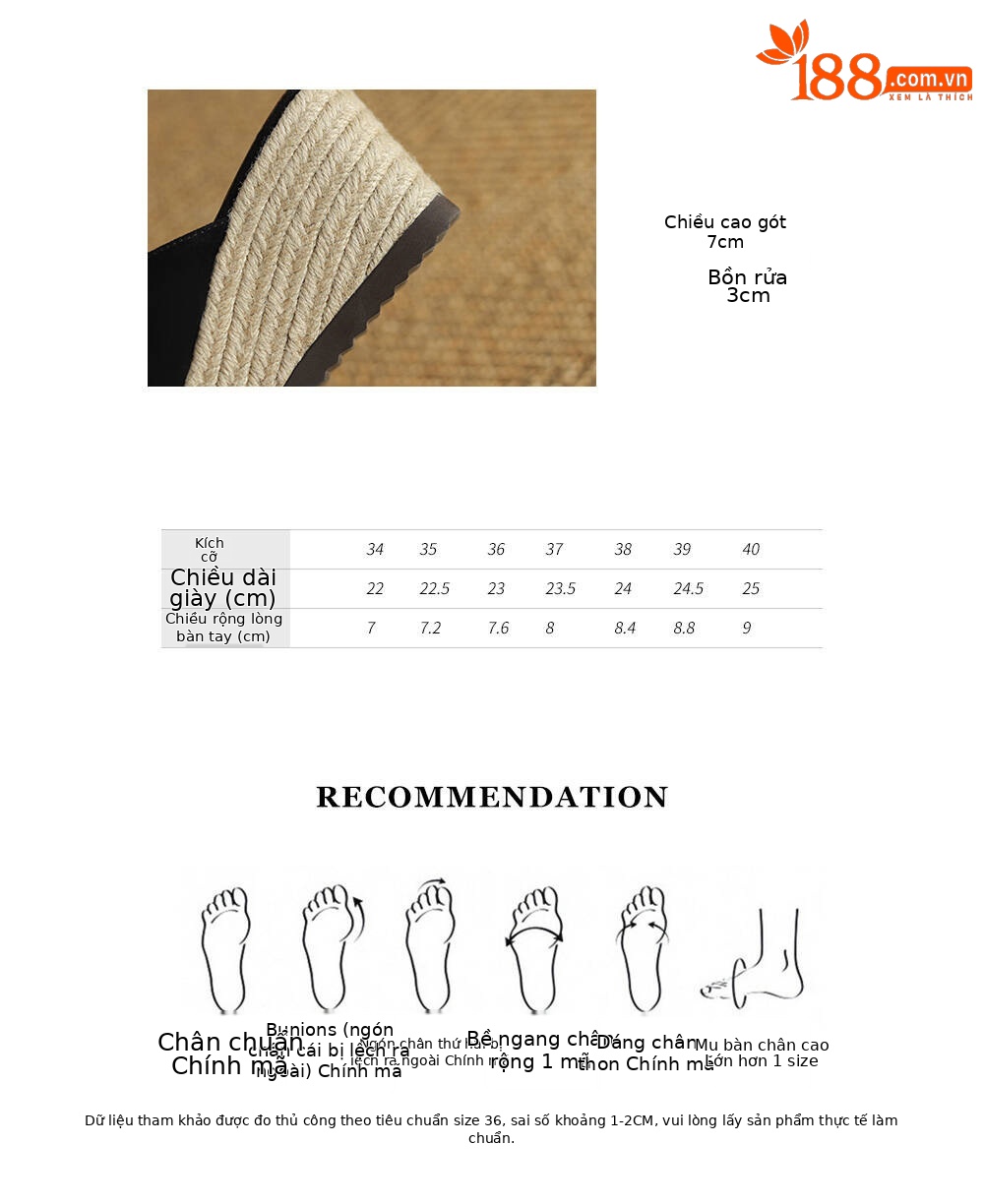 Dép sandal nữ quai ngang đế xuồng đan cói gót 7 cm — Màu đen chi tiết 3