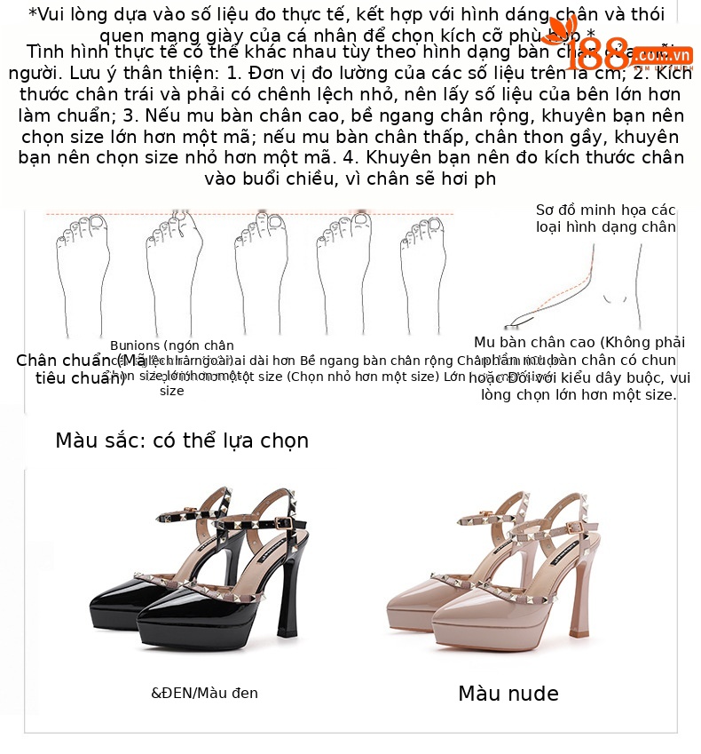 Sandal cao gót nữ mũi nhọn đinh tán gót nhọn — Màu đen chi tiết 1