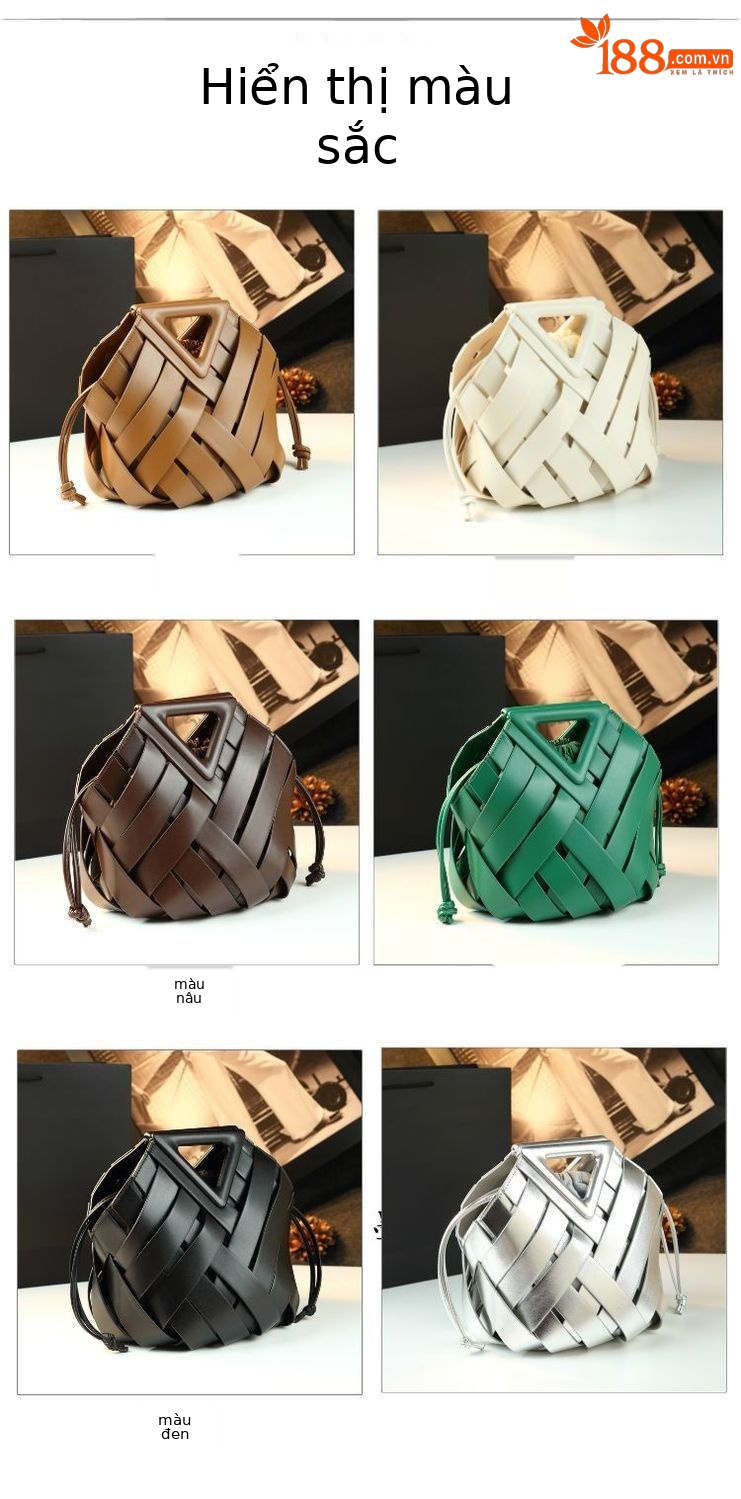 Túi bucket nữ da thật kiểu giỏ rau đan lỗ, đeo vai đeo chéo — Màu nâu, Màu đen, Màu trắng, Màu xanh lục đậm chi tiết 14