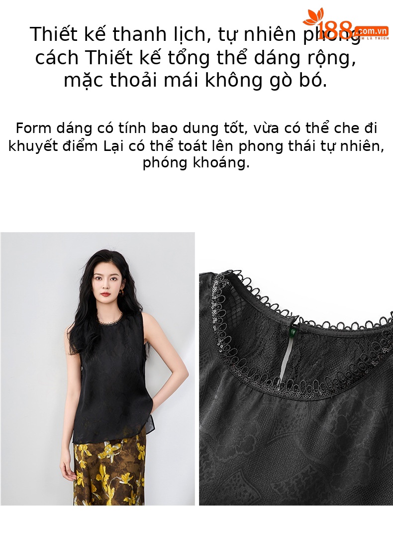 Áo hai dây organza ren cổ tròn phong cách thanh lịch mùa hè — Màu đen chi tiết 7