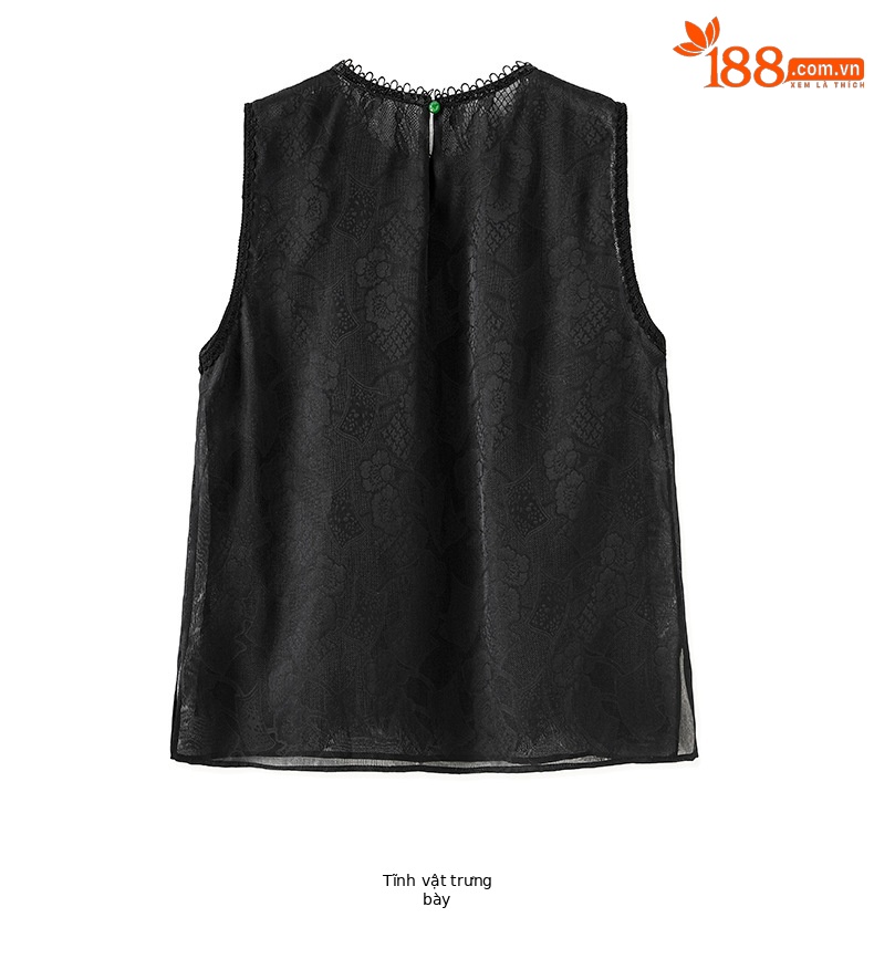 Áo hai dây organza ren cổ tròn phong cách thanh lịch mùa hè — Màu đen chi tiết 36