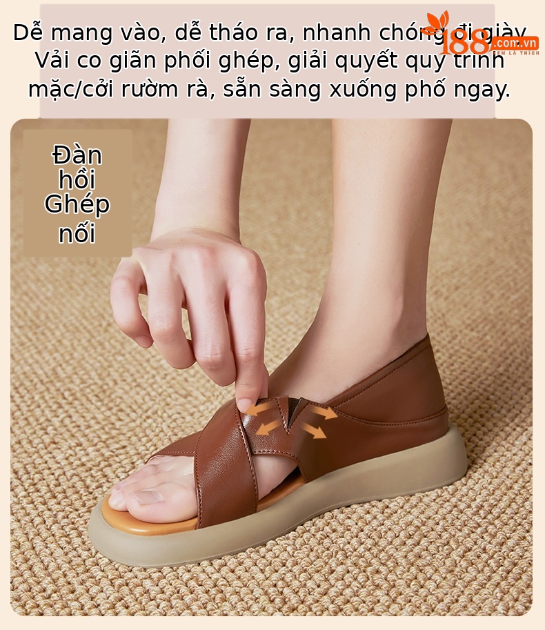 Sandal nữ đế dày đế bằng da thật mềm chống trượt mùa hè — nâu chi tiết 2