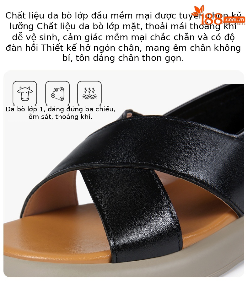 Sandal nữ đế dày đế bằng da thật mềm chống trượt mùa hè — nâu chi tiết 8