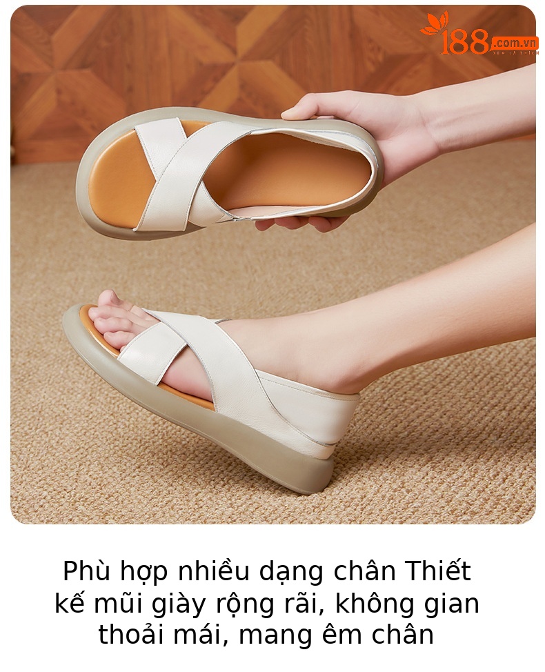 Sandal nữ đế dày đế bằng da thật mềm chống trượt mùa hè — nâu chi tiết 14