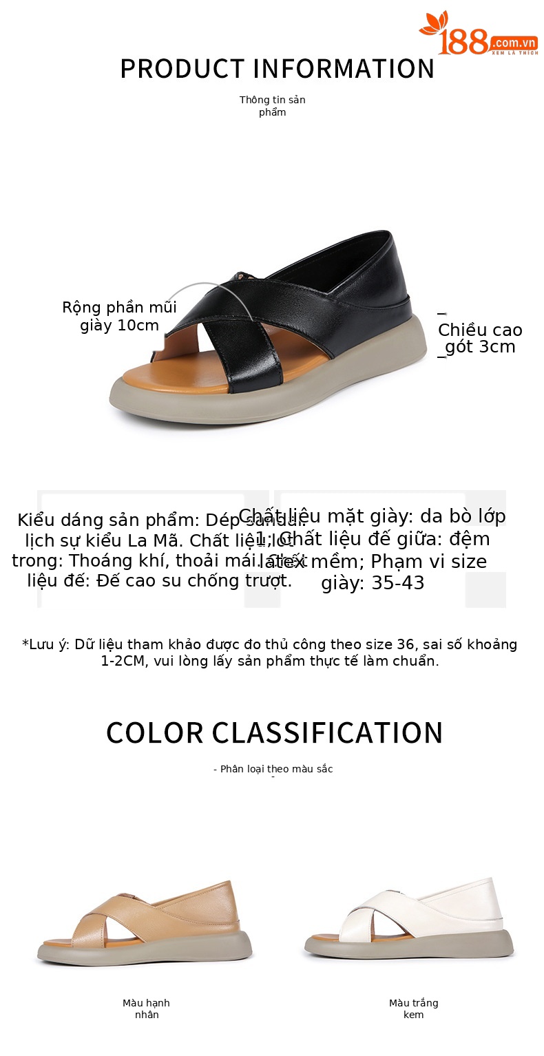 Sandal nữ đế dày đế bằng da thật mềm chống trượt mùa hè — nâu chi tiết 6