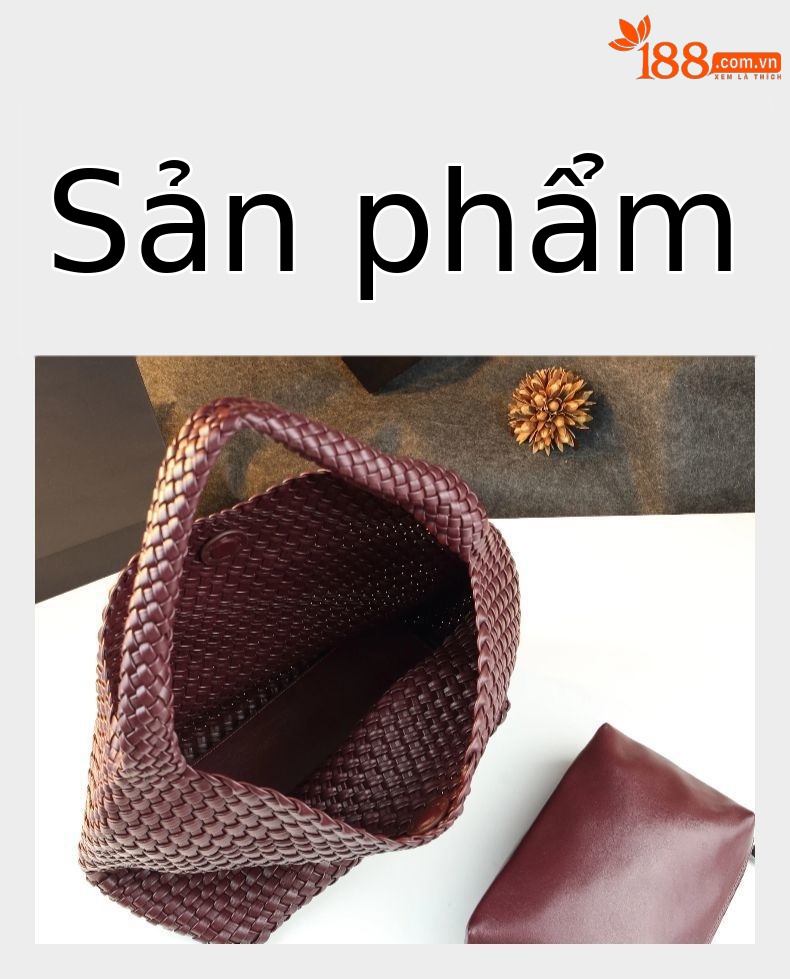 Túi tote vải handmade dệt thủ công cỡ lớn kiểu giỏ mây, phong cách cổ điển — Màu đỏ rượu, Màu nâu, Màu xanh lục đậm, Màu xám đậm chi tiết 5