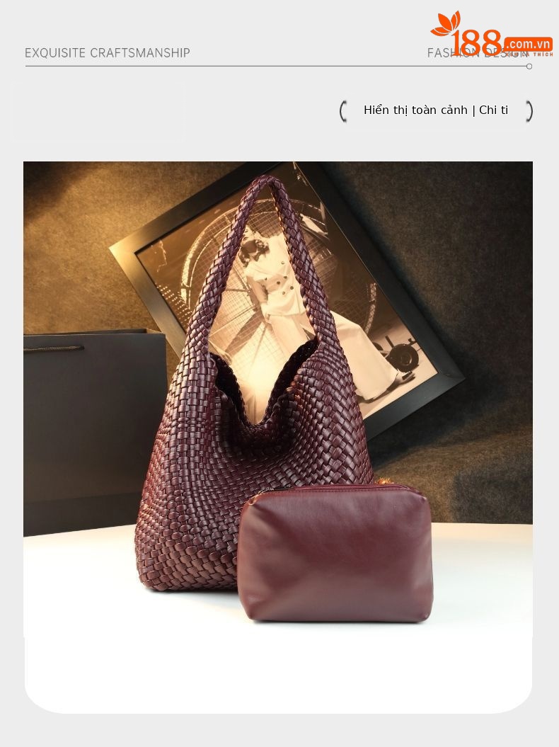 Túi tote vải handmade dệt thủ công cỡ lớn kiểu giỏ mây, phong cách cổ điển — Màu đỏ rượu, Màu nâu, Màu xanh lục đậm, Màu xám đậm chi tiết 17
