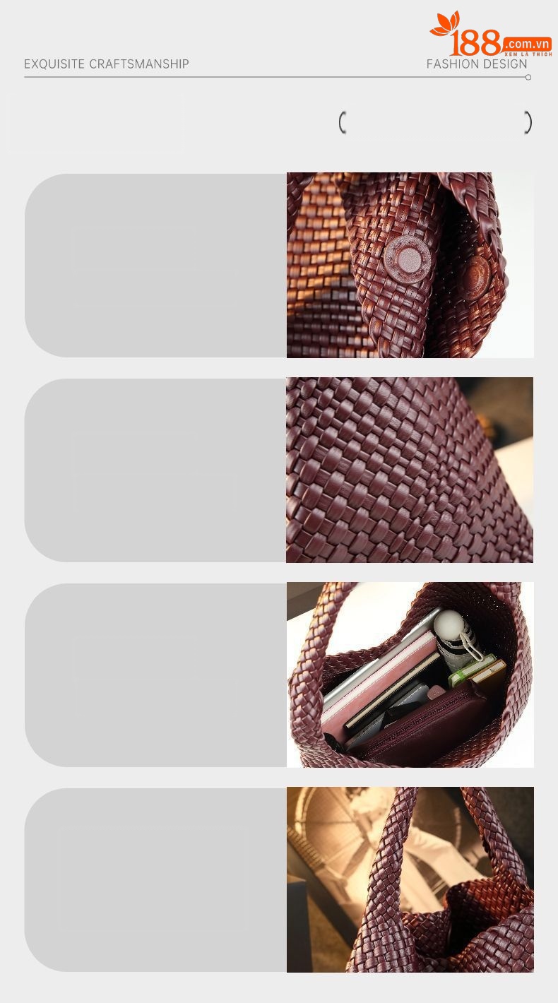 Túi tote vải handmade dệt thủ công cỡ lớn kiểu giỏ mây, phong cách cổ điển — Màu đỏ rượu, Màu nâu, Màu xanh lục đậm, Màu xám đậm chi tiết 2