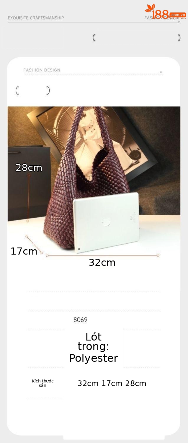 Túi tote vải handmade dệt thủ công cỡ lớn kiểu giỏ mây, phong cách cổ điển — Màu đỏ rượu, Màu nâu, Màu xanh lục đậm, Màu xám đậm chi tiết 3